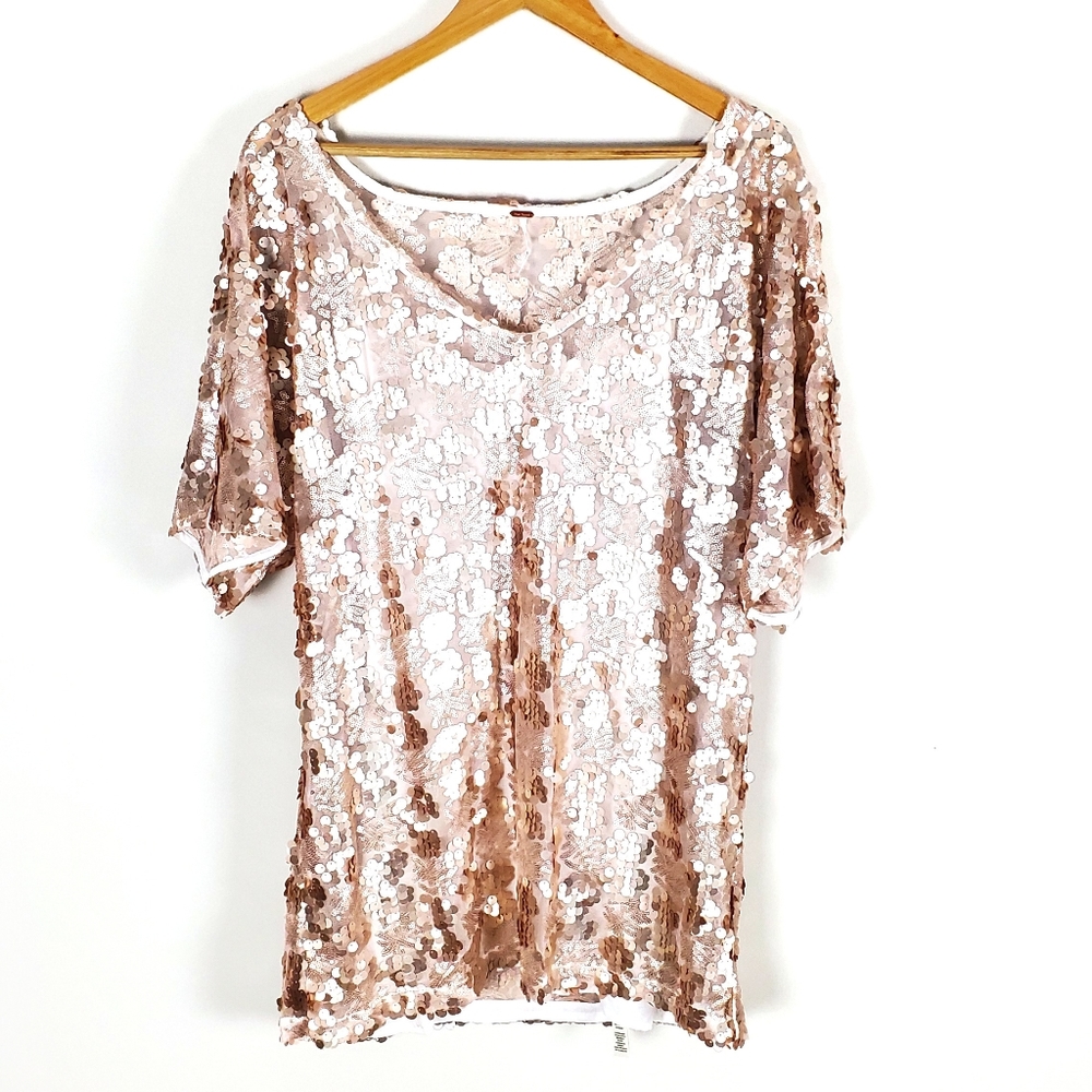 Free People Rose Gold Sequin Mini Dress - Picture 2 of 5